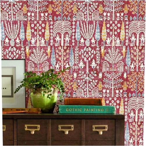 RoomMates RMK11769RL Red and Yellow Persian Ikat Peel and Stick Wallpaper