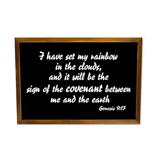 LUIJORGY Genesis 9:13 I Have Set My Rainbow in The Clouds,And It Will Be The Sign of The Covenant Between Me Decorative Wooden Sign With Frame for Dinning Room Coffee Club Rustic Wood Framed Wall Art 12x8