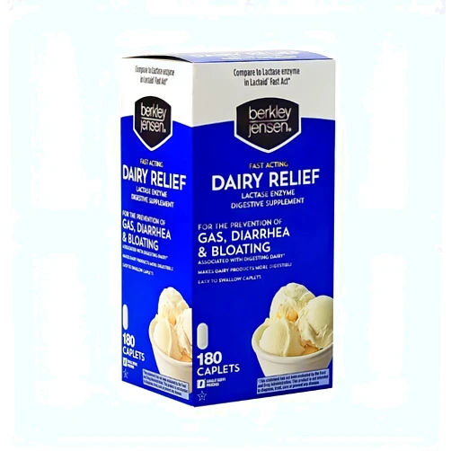 berkley jensen Maximum Strength Fast Acting Lactase Enzyme 9000 FCC - Natural Dairy Relief Digestive Supplement - Helps Prevent Bloating, Gas, Loose Bowels Due to Lactose Intolerance, 180 Tablets