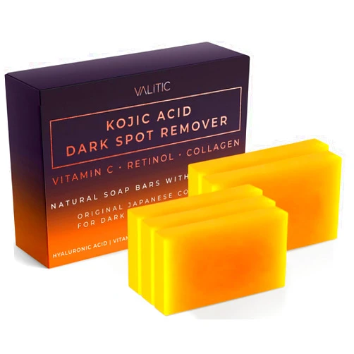 VALITIC Kojic Acid Dark Spot Remover Soap Bars with Vitamin C, Retinol, Collagen, Turmeric - Original Japanese Complex Infused with Hyaluronic Acid, Vitamin E, Shea Butter, Castile Olive Oil - 5 Pack