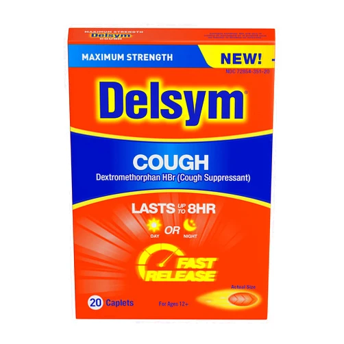 Delsym Maximum Strength Delsym Cough Suppressant, Fast Release Caplets, Lasts up to 8 Hour Day or Night, 20 Count (Packaging May Vary)