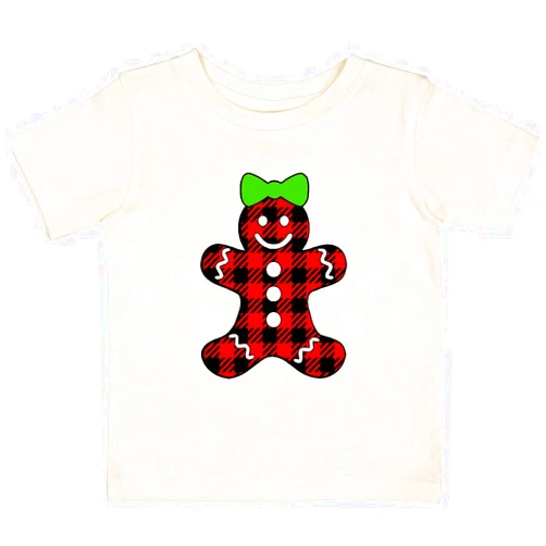 inktastic Buffalo Plaid Gingerbread Girl with Green Bow Baby T-Shirt