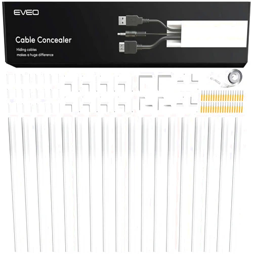 EVEO Cord Hider - 306” Cord Cover Wall Cable Hider, Cable Concealer, Wire Hiders for TV on Wall. Cable Management, Cord Hider Wall Cable Raceway Wire Covers for Cords -18X (L17 W0.95 H0.5) - White