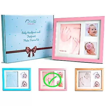 IVIB Baby Handprint & Footprint Photo Frame Kit - Premium Casting No Mold Clay - Box Ready for Boy Girls Baby Shower Gifts - Newborn Keepsake Personalized Picture Frames - Wall/Table (Pink)