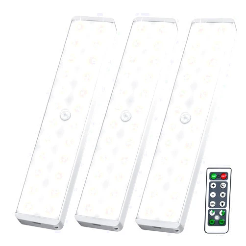 Lightbiz LED Closet Light, 24-LED Dimmer Rechargeable Motion Sensor Under Cabinet Lighting Wireless Stick-Anywhere Night Light with Remote for Wardrobe,Kitchen (3 Pcs)