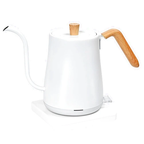 Rzlinn 27oz Elegant White Gooseneck Electric Kettle, Small Tea Kettle Slim Chassis, 90° Vertical Water Flow Control, Auto Shut-Off, Anti-Dry Burning Double Safety Design