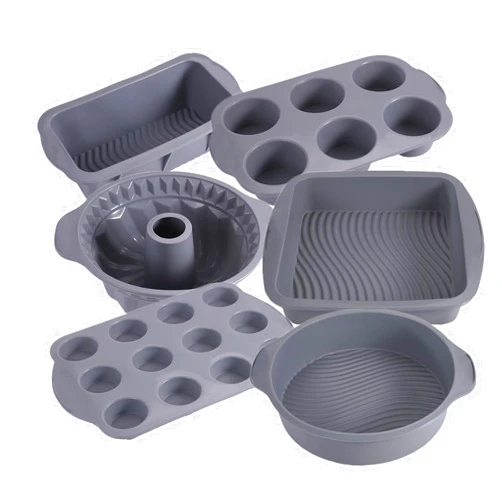LXIAOY Silicone Bakeware Set Set Nonstick Baking Pans Cake Molds Set for Baking Including Baking Pan, Cake Mold, Cake Pan, Toast Mold, Pizza Pan Bundt Pans Cupcake Mold Silicone Baking Cups Set (Grey)