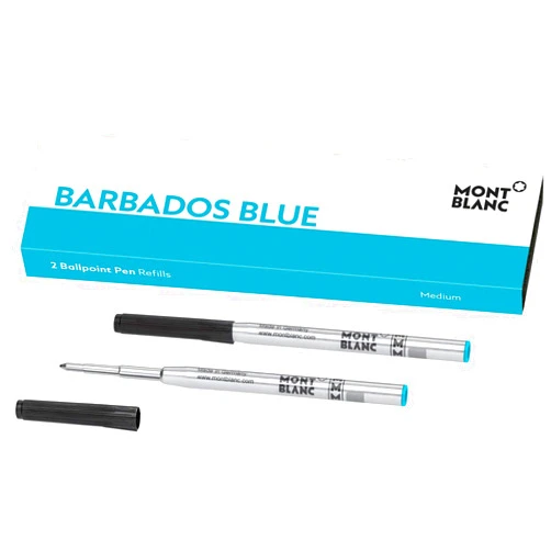 Montblanc Ballpoint Pen Refills (M) Barbados Blue 116219 / Refill Cartridges with a Medium Tip for Montblanc Ball Pens / 2 x Blue Ballpoint Refills Barbados Blue M