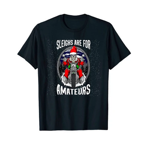 Biker Holiday Season Xmas for Men Women Kids Christmas Santa Skull Rider Motorcycle Snow Saint Nick T-Shirt