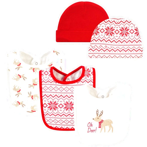 Hudson Baby Unisex BabyCotton Bib and Headband or Caps Set
