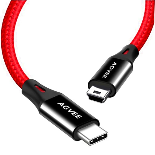 AGVEE 2 Pack 3ft USB-C to Mini USB Cable, Braided Durable Mini-B 5-Pin to Type-C Data Charging Charger OTG Cord for Hero 3+, PS3 Controller, Canon Nikon Camera, GPS, Blue Yeti, Red