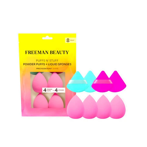 Freeman Puffs N' Stuff Powder Puffs + Liquid Sponges 8 Count Set, Makeup Blending Sponges For Liquid & Cream Foundation & Concealer, Triangle Powder Puff For Setting Powder, Vegan & Cruelty Free