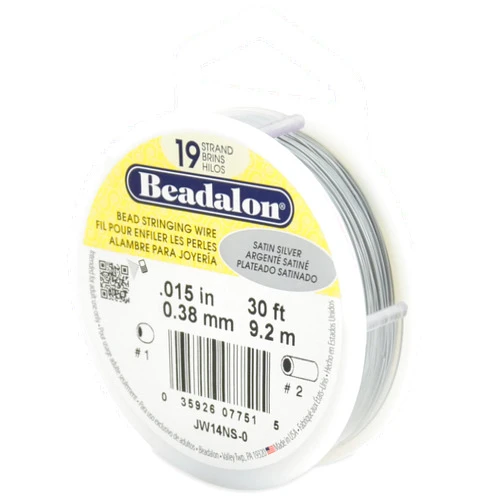 Beadalon 19 Strand Stainless Steel Bead Stringing Wire.015 in (0.38 mm), Satin Silver, 30 ft (9.2 m)