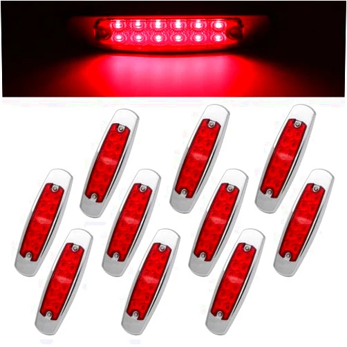 Ledvillage 6.4 Inch Red Lens & Light 12 LED Side Marker Fish Shape Clearance Lights 12V DC for Truck Trailer Tail Universal (10 PCS)