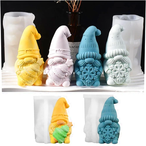 MUAECH 2 Packs Christmas Gnome Silicone Molds, 3D Faceless Santa Claus Candle Molds for Candle Making, Gnome Hugging Christmas Tree and Snowflake Mould Plaster for Home Decor