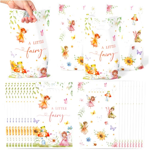 ArianQicult Fairy Party Favor Bags - 50Pcs A Little Fairy Goody Candy Treat Gifts Bags, Watercolor Floral Girls Themed Party Decorations for Kids Baby Girls Birthday Baby Shower Garden Events Supplies