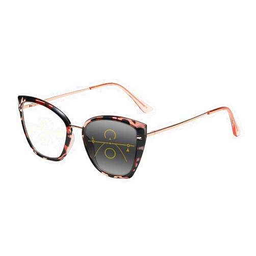 EFLAL Multifocal Progressive Women's Cat Eye TR90 Slim Adjustable UV400 Varifocal Transition Photochromic Reading Glass
