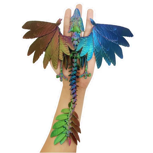 FLUEFOWL 3D Printed Dragon with Wings, Articulated Dragon with Present Case, 3D Printed Animals Toys, Desktop Pet (Neon)