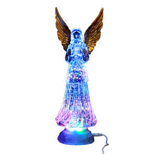 Dalax- Angel LED Lighted Sparkling Color Changing Snow Globe Water Lamp with 6 Hour Timer, 12'' Prayer Angel Swirling Glitter Golden Wings Statue Home Decor Figurine, Christmas Ornaments Decorations