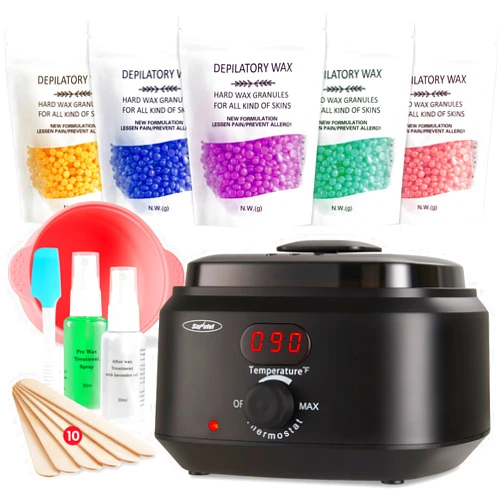 Sunvivi Waxing Kit, Brazilian Wax Warmer for Hair Removal with 5 Bag Hard Wax Beads, Digital Display Wax Melt Warmer Kit for Women Men Full Body, Legs, Face, Bikini,Sensitive skin, Black