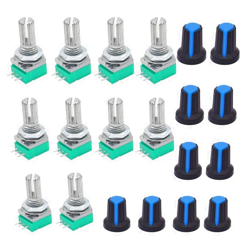 TWTADE 10Pcs Single Linear Rotary Seal Amplifier Potentiometers Type 10k Ohm Knurled Shaft 3Pin RK097N-3-10K
