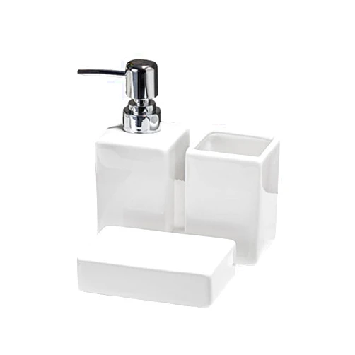 AORTULL Toothbrush and Soap Holder,Bathroom Accessory Set 3 Pcs,Liquid Ceramic Soap Dispenser,Toothbrush Holder,Soap Dish,Modern White Countertop Bath Decor Set