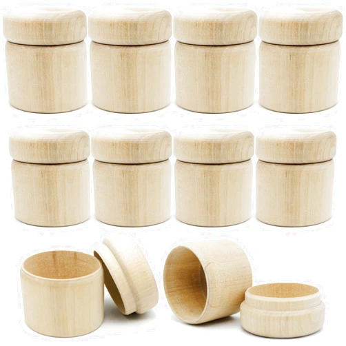 AEVVV Set of 10 Mini Unfinished Wooden Round Boxes with Lids - 2x2 Inch Blank Wood Craft Boxes for Creative Storage and Trinkets