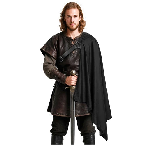 L'VOW Steampunk Shawl Half Shoulder Cape Samurai Cloak with Belt LARP Warrior Cape Medieval Halloween Costume for Men