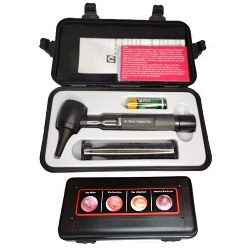 Doctor Mom Otoscope 4th Generation Doctor Mom LED Pocket Pro Otoscope with Both Adult and Pediatric Disposable Specula Tips, Battery, and Protective Hard Plastic Case - Black