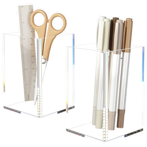 NIUBEE Acrylic Pen Holder 2 Pack,Clear Desktop Pencil Cup Stationery Organizer for Office Desk Accessory