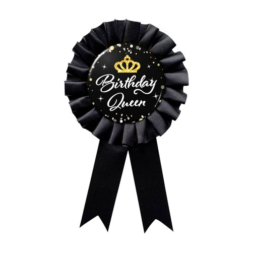 WOWOPA Birthday Queen Tinplate Badge Pin, Happy Birthday Black Corsage Button for Women Girl Birthday Award Ribbon Party Decorations 1pcs