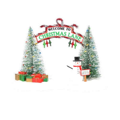 Department 56 Snow Village Accessories Welcome to Christmas Lane Festive Gate Lit Figurine, 7.48 Inch, Multicolor