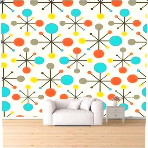 KHA44DFRGV Mid Century Fifties Modern Atomic Retro Colors Seamless Part of Peel & Stick Wallpaper Removable Self-Adhesive Large Wallpaper Roll 3D Wall Mural Sticker Home Decor for Living Room Bedroom