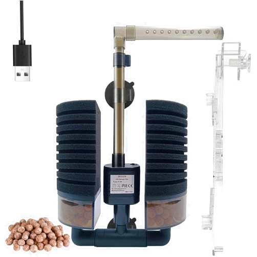 DEGGOX 10-20 Gal Aquarium Sponge Filter with Pump,USB Power Sponge Filter for Shrimp Betta Axolotl Betta Nano Fish Tank,Upgrade Clip Installation