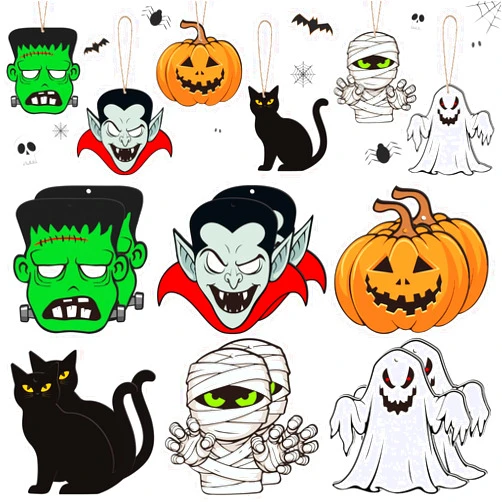 Yookeer 12 Pcs Vintage Halloween Tree Ornaments Wooden Hanging Decorations Ghostface Black Cat Bat and Pumpkin Cutout Horror Movie Gifts for Indoor Home Horrible Party Decorations