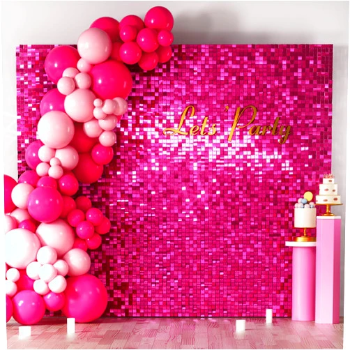 COKAOBE Hot Pink Shimmer Wall Backdrop, 36PCS Square Sequin Shimmer Backdrop Panel, Photo Backdrops for Birthday, Anniversary, Wedding, Graduation & Bachelorette Party Decoration