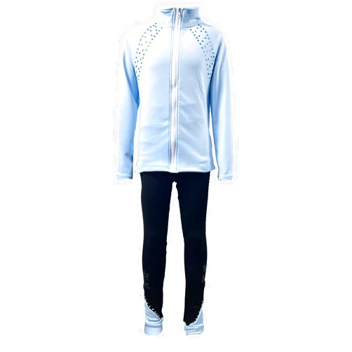 JoyCan Girls' Light Blue Figure Skating Training Suit Set Diamond Plush Advanced Skating Apparel