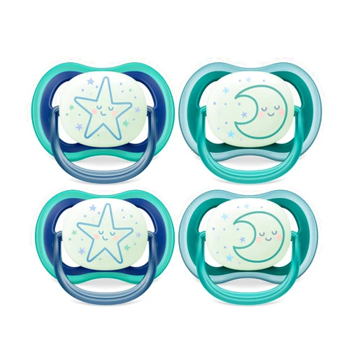 AVENT Philips Avent Ultra Air Pacifier - 4 x Light, Breathable Glow-in-The-Dark Baby Pacifiers for Babies Aged 6-18 Months, BPA Free with Sterilizer Carry Case, SCF376/08