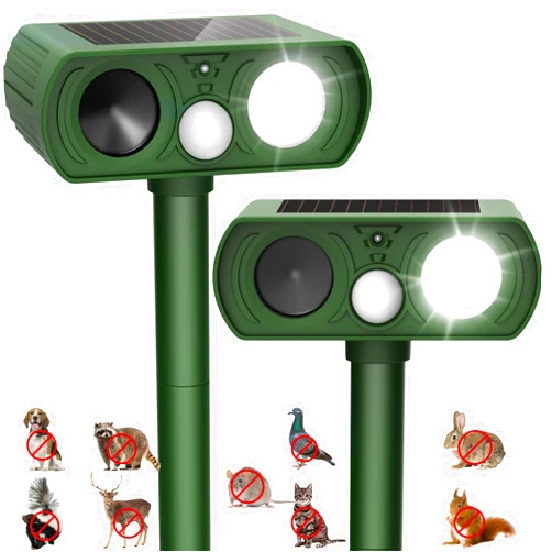 PIMAG Upgraded Solar Ultrasonic Animal Repellent Outdoor, Deer Repellent Devices Squirrel Cat Raccoon Rabbit Dog Deterrent, Keep Skunk Away Motion Detection with Flash Light for Yard Garden Lawn 2PACKGreen