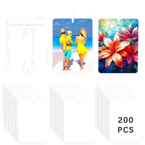 LIZOIDZSM 200 pcs sublimation air fresheners blanks ，sublimation car freshener blanks with packaging air freshener blanks DIY Air Freshener for Car and Home Hanging Decoration