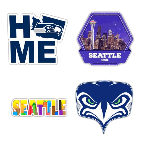 Cooolprint Seattle City Seahawkzzz Football Die-Cut Sticker Decal - Set of 4 Pieces - 5'' Longer Side