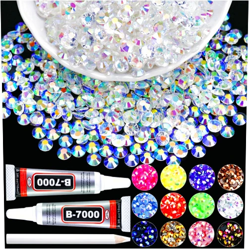 Towenm 5000PCS 4mm Transparent Clear AB Rhinestones, Flatback Rhinestones for Crafts Clothes Shoes Tumblers Nail Art, Wholesale Flatback Bedazzling Rhinestone Gems with B7000 Clear Glue