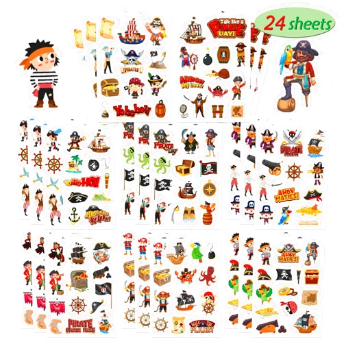 DUJAA 24 Sheets Pirate Stickers, Pirate Themed Stickers Variety Pack for Kids Scrapbooking, Pirate Party Favors Decorations, Pirate Stickers for Water Bottles Laptop Computer Phone