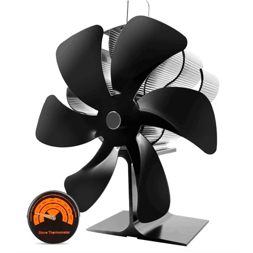 Generic 6 Blades Stove Fan for Buddy and Mr Heater - Heat Powered Fireplace Stove Fan for Wood/Log Burner, Wood Burning Stove Fan with Magnetic Thermometer - Non Electric for Camping, Outdoor and Indoor Use