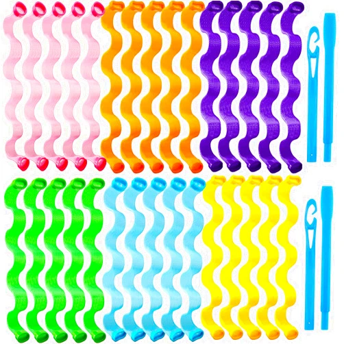 WILLBOND 30 Pieces Heatless Waves Curlers Spiral Curls Styling Kit No Heat Hair Waver Spiral Curlers Rollers with 2 Pieces Styling Hooks for Most Hairstyles (25 cm)