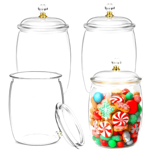 FALUCKYY 4PCS Plastic Candy Jars with Lids,2.2L 74 OZ Apothecary Jars,Cookie Jars,Glass Jar,Candy Containers,Food Storage Canister for Cookies, Candies, Sugar, Tea, Coffee, Herbs, Spices