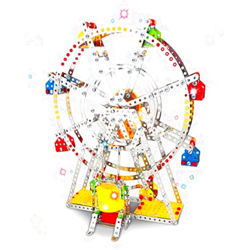 Ampersand Shops 14-Inch Tall DIY Metal Colorful Ferris Wheel Building Kit (954 Pieces) with Music and Lights