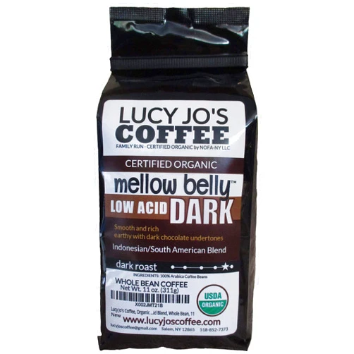 Lucy Jo's Coffee, Organic Mellow Belly DARK Low Acid Blend, Whole Bean, 11 oz