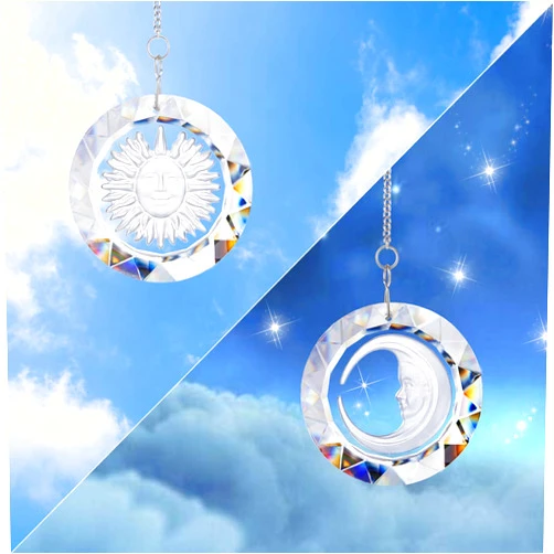 HDCRYSTALGIFTS 45mm Crystal Suncatcher Round Pendant Rainbow Maker for Home Car Decor (Moon and Sun)