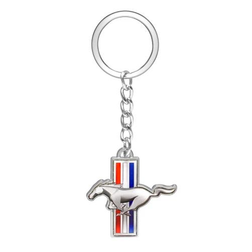 IPick Image for Ford Mustang Tri-Bar Full-Color Die-Cut Metal Key Chain, Key-Charm, Keychain